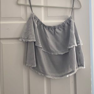 Bella Dahl Strapless Frayed Gray Top